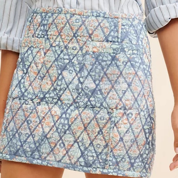 Free People Blue Darla Quilted Zip Up Mini Skirt Pockets Size 4 - Picture 2 of 8